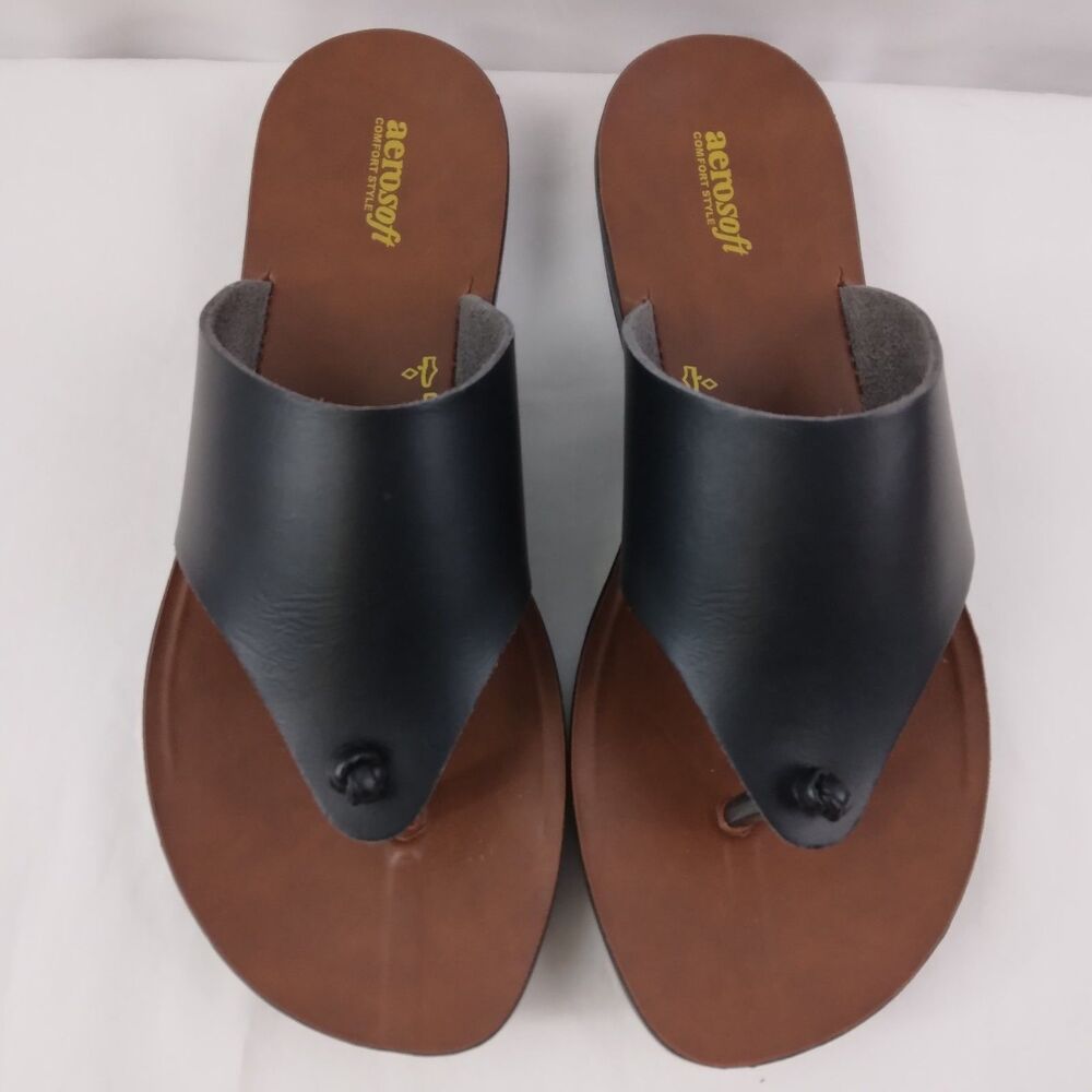 Aerosoft Black Thong Sandal Shoes Beach Casual Women's Size 38 US 7 7.5